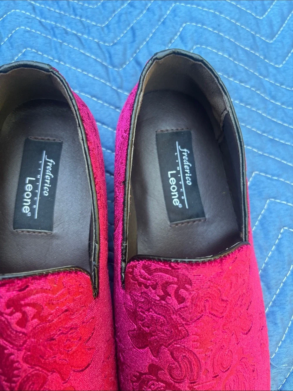 Fredrico Leone Red Embroidered Slip-On Loafers